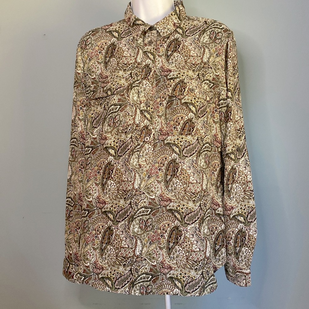 Loft sheer paisley green long sleeve blouse top M